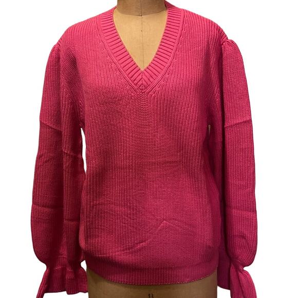 Gil' B 100% Cotton Glitter Trim V Neck Bell Sleeve Sweater Pink NWT Size XXXL - Picture 1 of 11